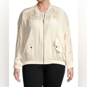 Johnny Was Workshop Tyrell Bomber Jacket in Cream Silk, NWOT, Size 3X.
